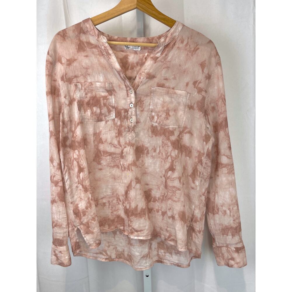 CARVE Designs Dylan Gauze Shirt Roll Tab Sleeve Organic Cotton Fawn Tie Dye S